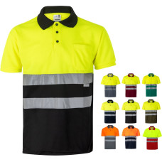 Velilla VL CUPID LARGE. Two-tone bird-eye polo shirt (160g/m²) with short sleeves, in polyester (100%) / Grey / Orange