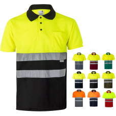 Velilla VL CUPID. Two-tone bird-eye polo shirt (160g/m²) with short sleeves, in polyester (100%) / Navy blue / Yellow