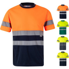 Velilla VL BRAHMA. Two-tone bird-eye technical T-shirt (140g/m²), in polyester (100%) / Navy blue / Orange