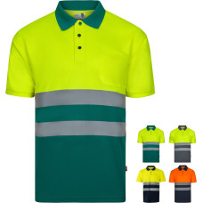 Velilla VL FORTUNA. Bird-eye polo shirt (140g/m²) with short sleeves, in polyester (100%) / Grey / Yellow