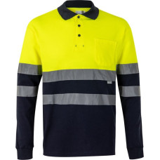 Velilla VL PLUTO LARGE. Two-tone piqué polo shirt (150g/m²) with long sleeves, in cotton (55%) and polyester (45%)